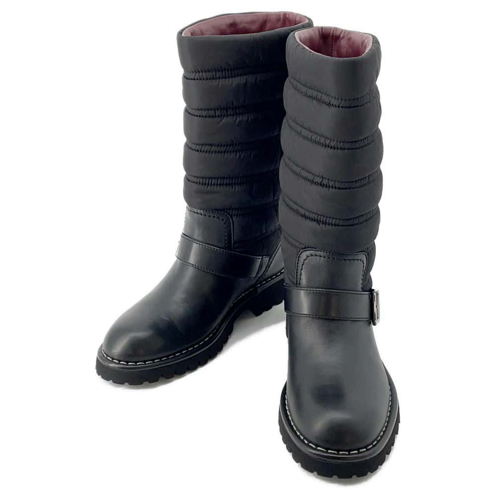 CHANEL Belted engineer boots Black G29477 Leather Nylon Size 37