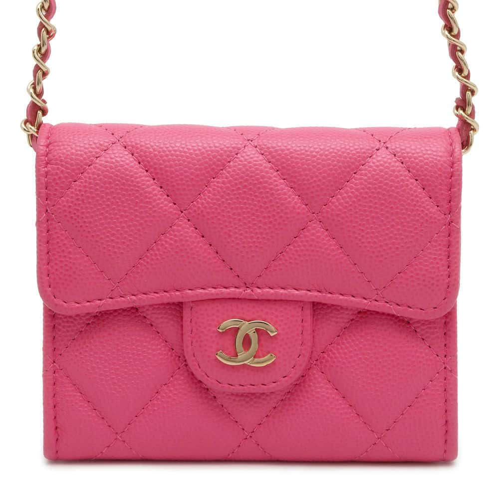 CHANEL Matelasse Classic Chain Wallet Pink AP0238 Caviar Leather