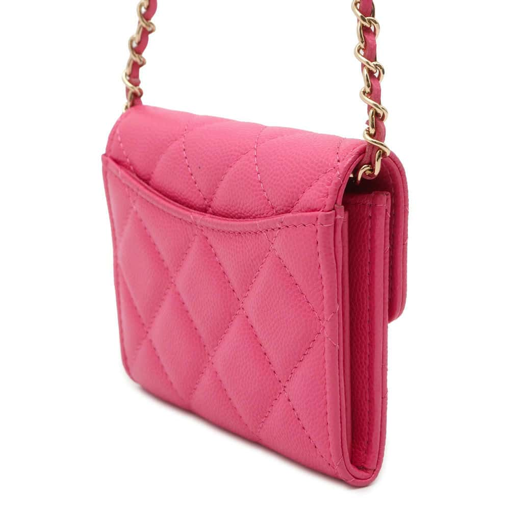 CHANEL Matelasse Classic Chain Wallet Pink AP0238 Caviar Leather