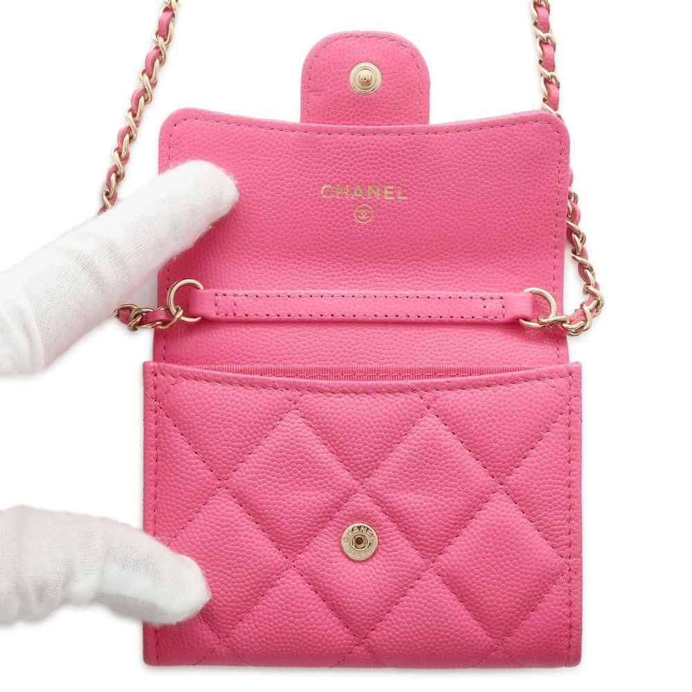 CHANEL Matelasse Classic Chain Wallet Pink AP0238 Caviar Leather