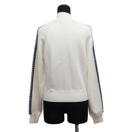 CHANEL CC Logo Sequins Blouson with Logo Patch Size 38 White/Black P74166 Rayon91% Nylon7% Polyurethane2%