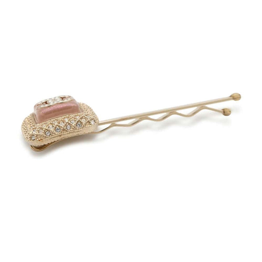 CHANEL CC Logo Rhinestone Hairpin Champagne Gold/Pink Metal Rhinestone