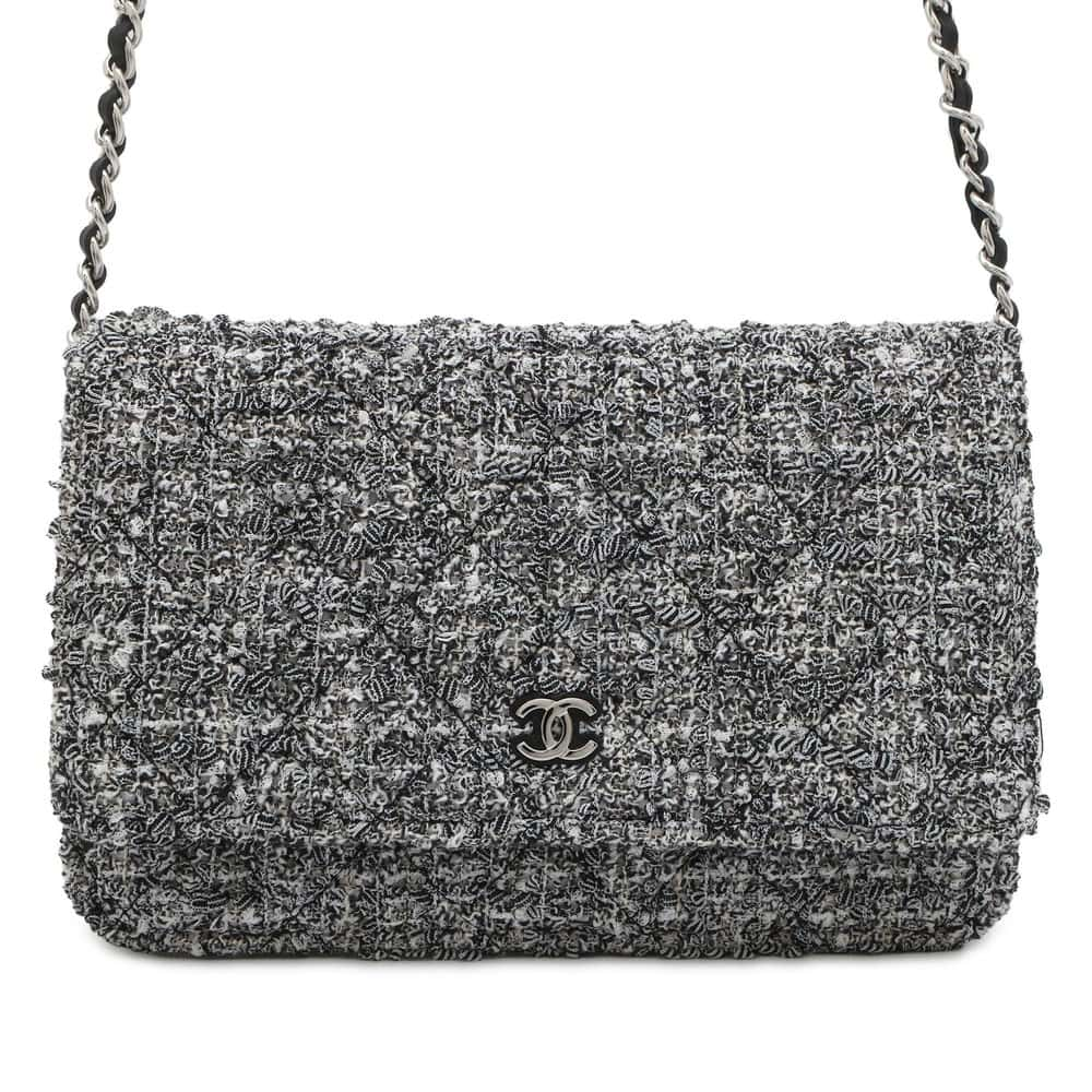 CHANEL Chain wallet Black/White AP0250 Tweed