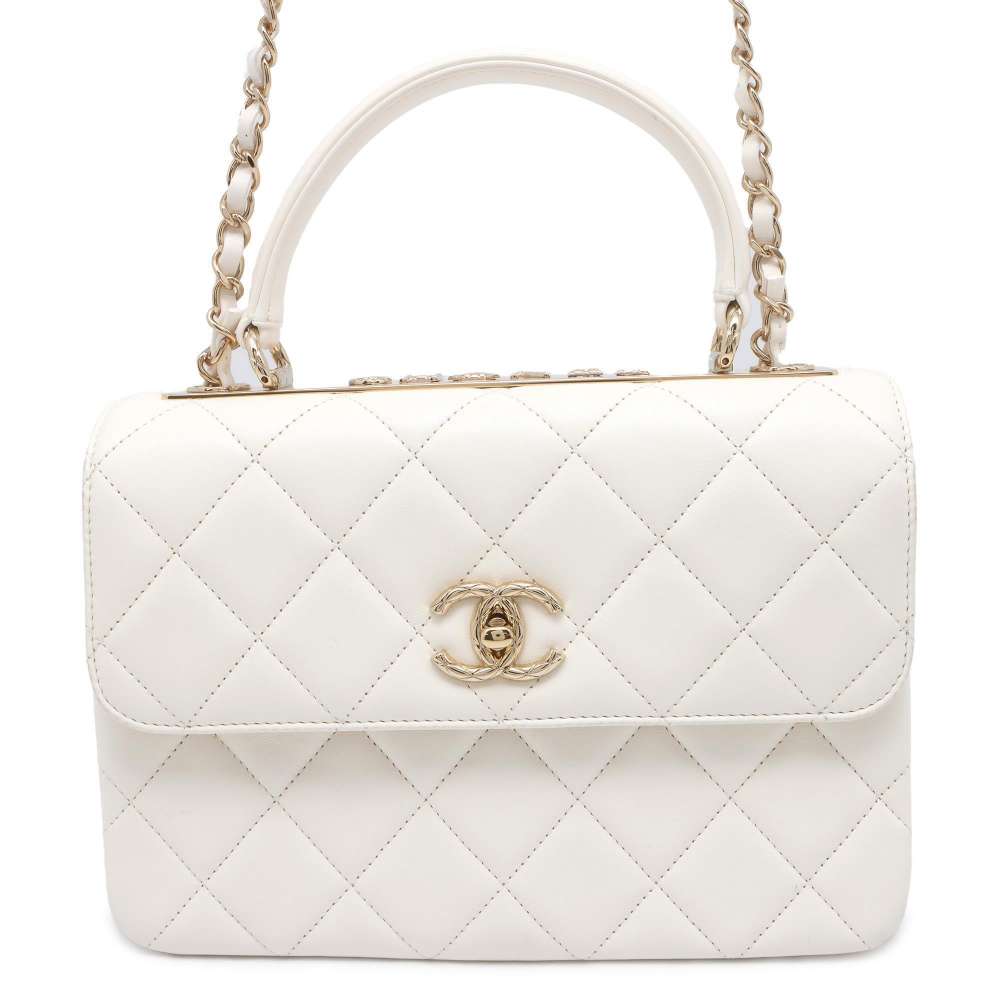 CHANEL Matelasse Top Handle Flap Bag White A92236 Lambskin