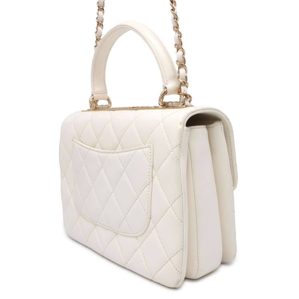 CHANEL Matelasse Top Handle Flap Bag White A92236 Lambskin