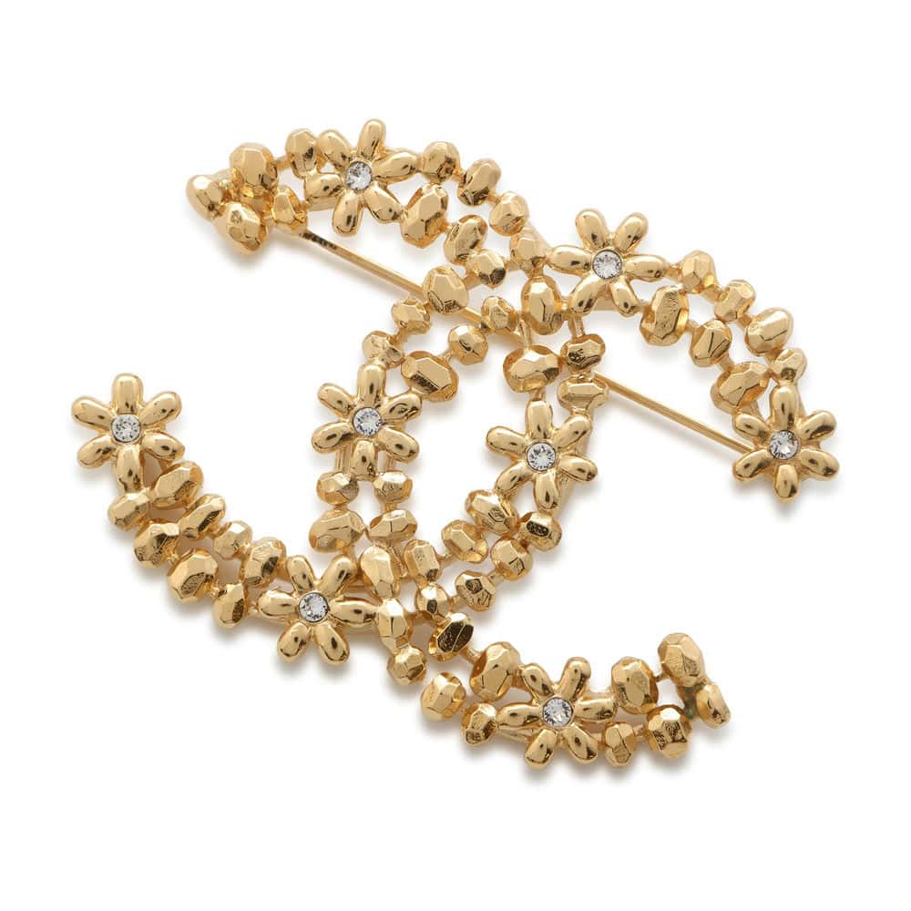 CHANEL CC Logo Brooch Gold ABB335 Metal Rhinestone