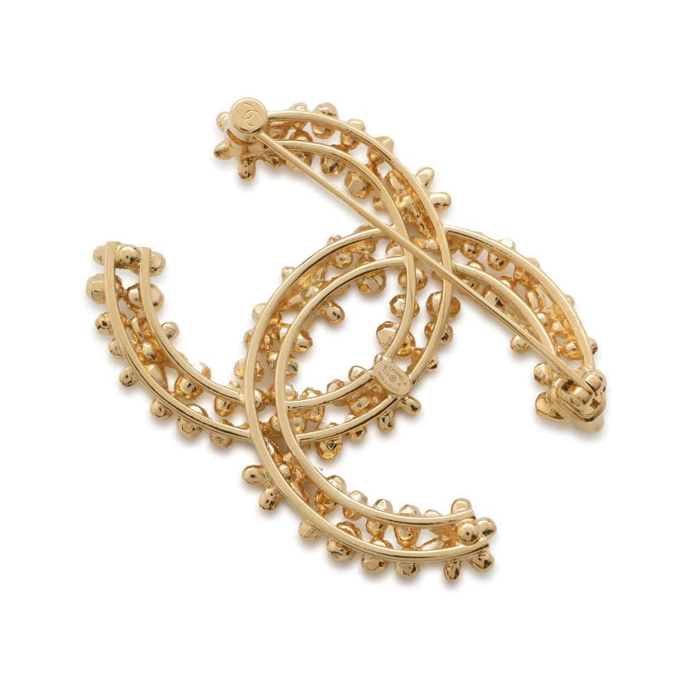CHANEL CC Logo Brooch Gold ABB335 Metal Rhinestone
