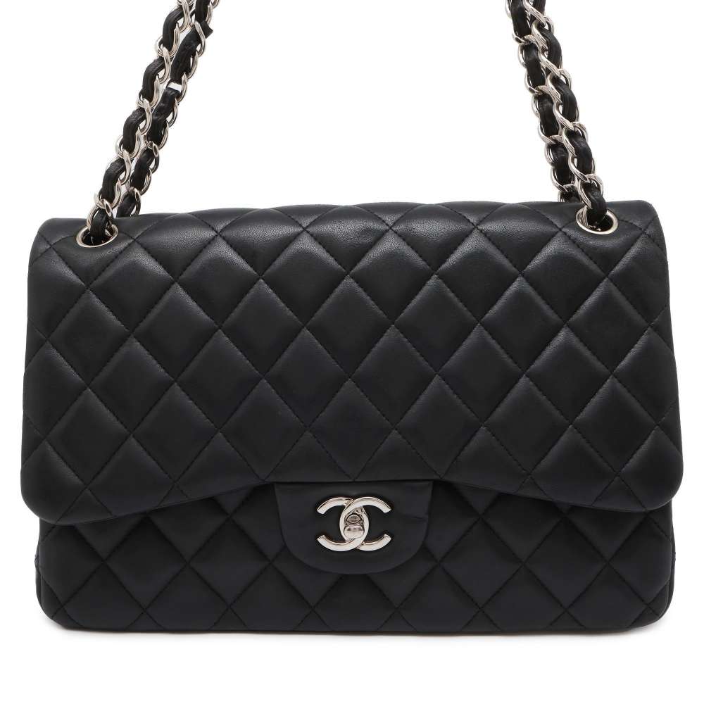 CHANEL Matelasse W Flap W Chain Shoulder Black A58600 Lambskin Size 30