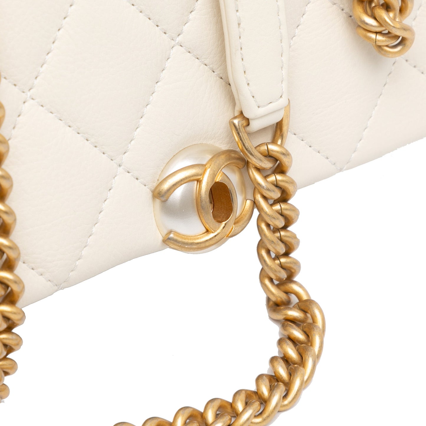 White Chanel Quilted Calfskin Pearl CC Accordion Flap Crossbody Bag