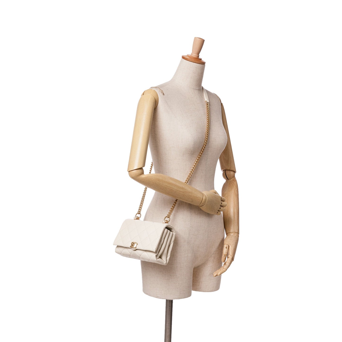 White Chanel Quilted Calfskin Pearl CC Accordion Flap Crossbody Bag