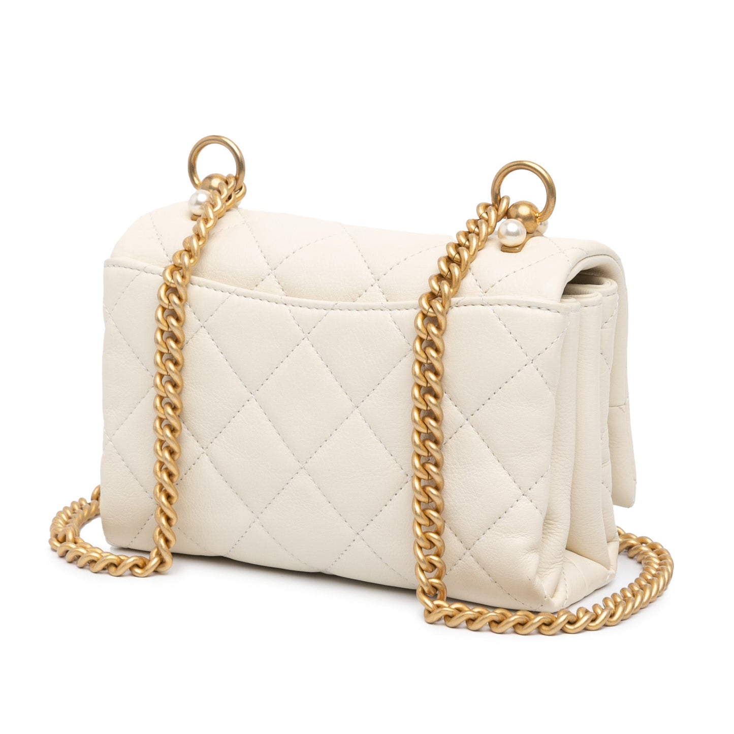 White Chanel Quilted Calfskin Pearl CC Accordion Flap Crossbody Bag