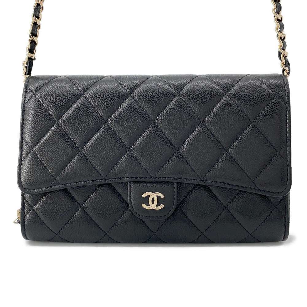 CHANEL Chain Wallet CC Logo Matelasse Phone Case Caviar Leather Black AP3876 Caviar Leather