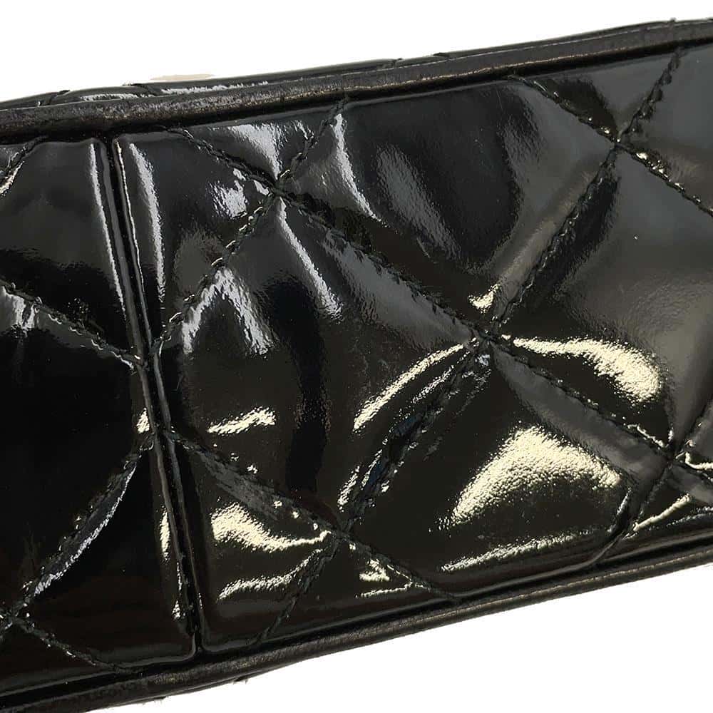 CHANEL Tassel ChainShoulder Bag Black Patent Leather Leather Size Mini
