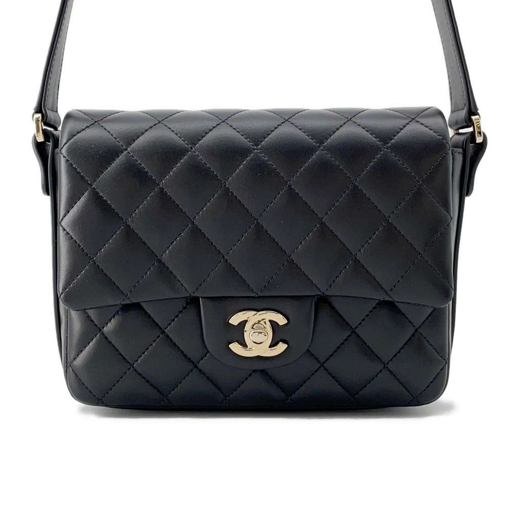 CHANEL Matelasse Frill Shoulder Bag Black AS1737 Leather