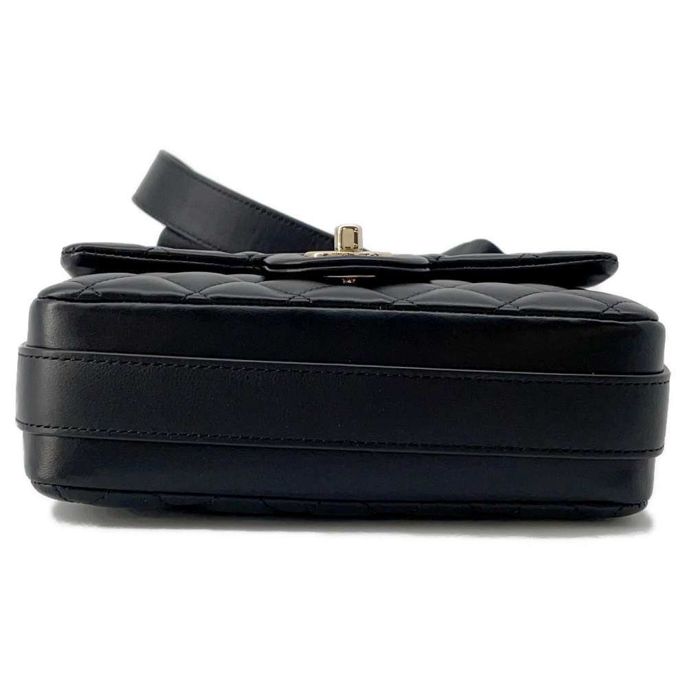 CHANEL Matelasse Frill Shoulder Bag Black AS1737 Leather