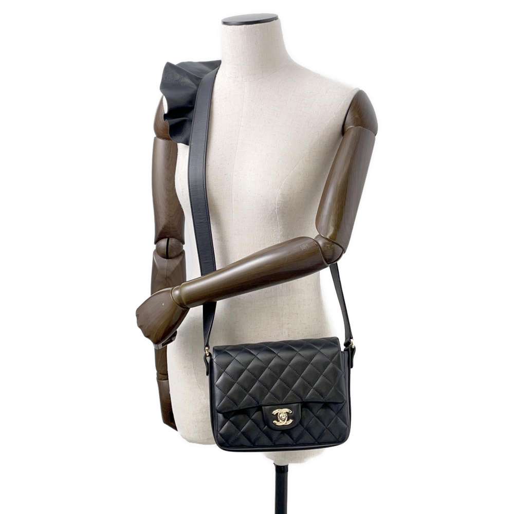 CHANEL Matelasse Frill Shoulder Bag Black AS1737 Leather