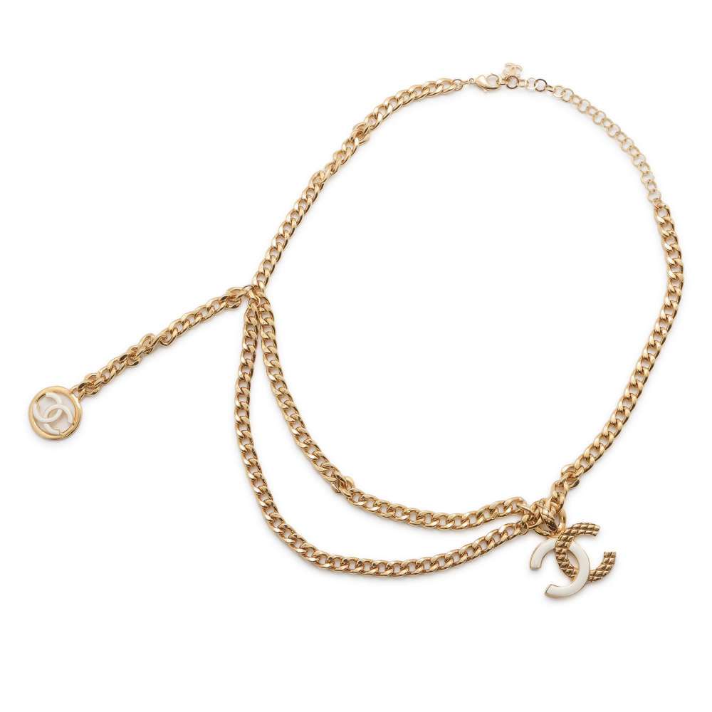 CHANEL CC Logo ChainBelt Gold/White Metal Enamel