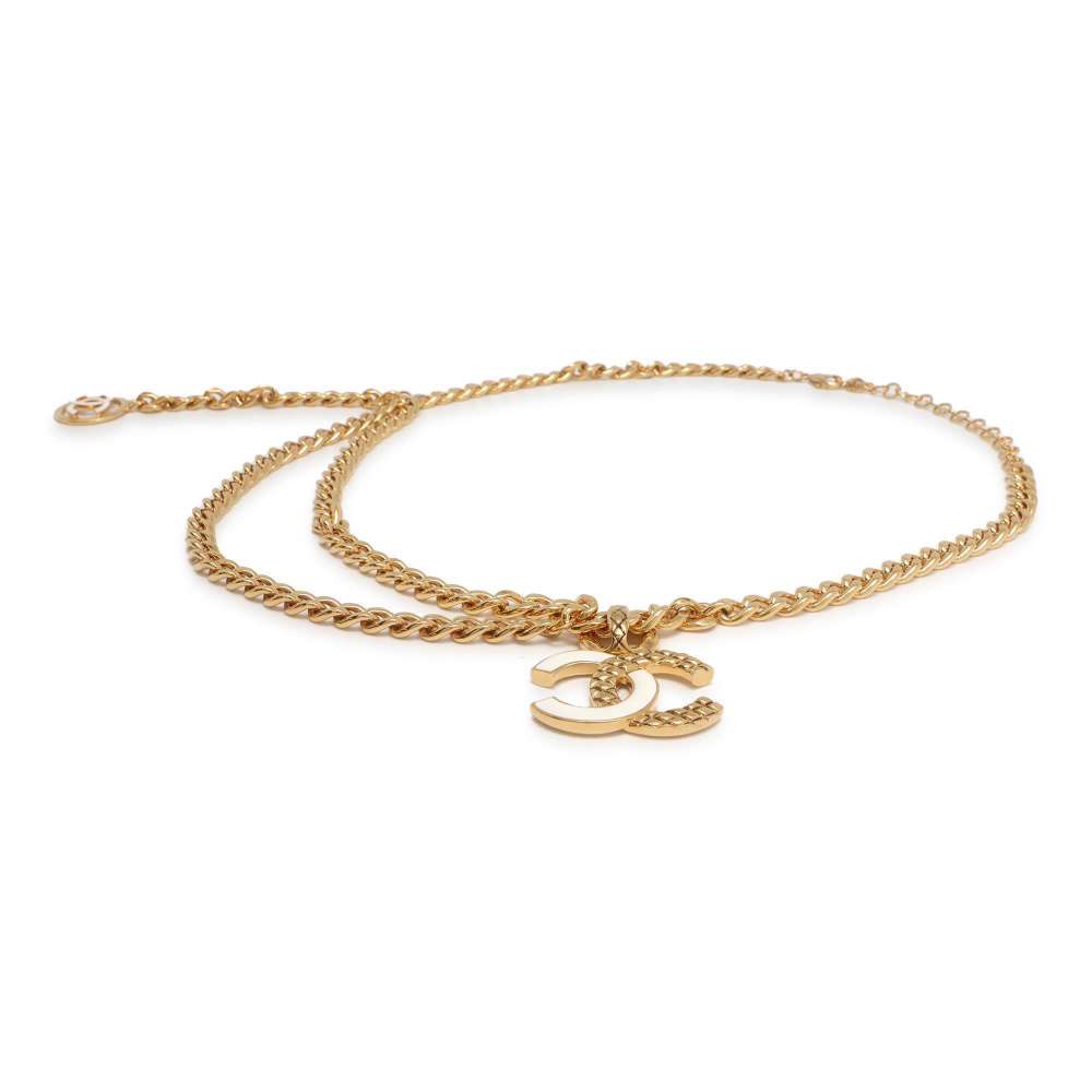 CHANEL CC Logo ChainBelt Gold/White Metal Enamel