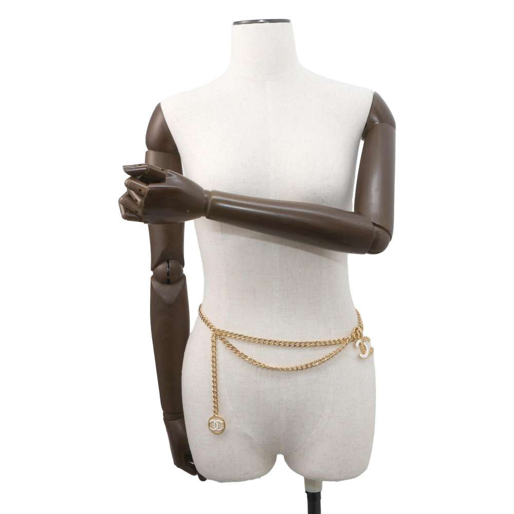 CHANEL CC Logo ChainBelt Gold/White Metal Enamel