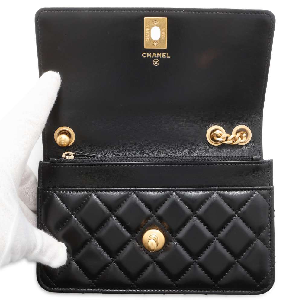 CHANEL Matelasse Chain wallet Black Lambskin