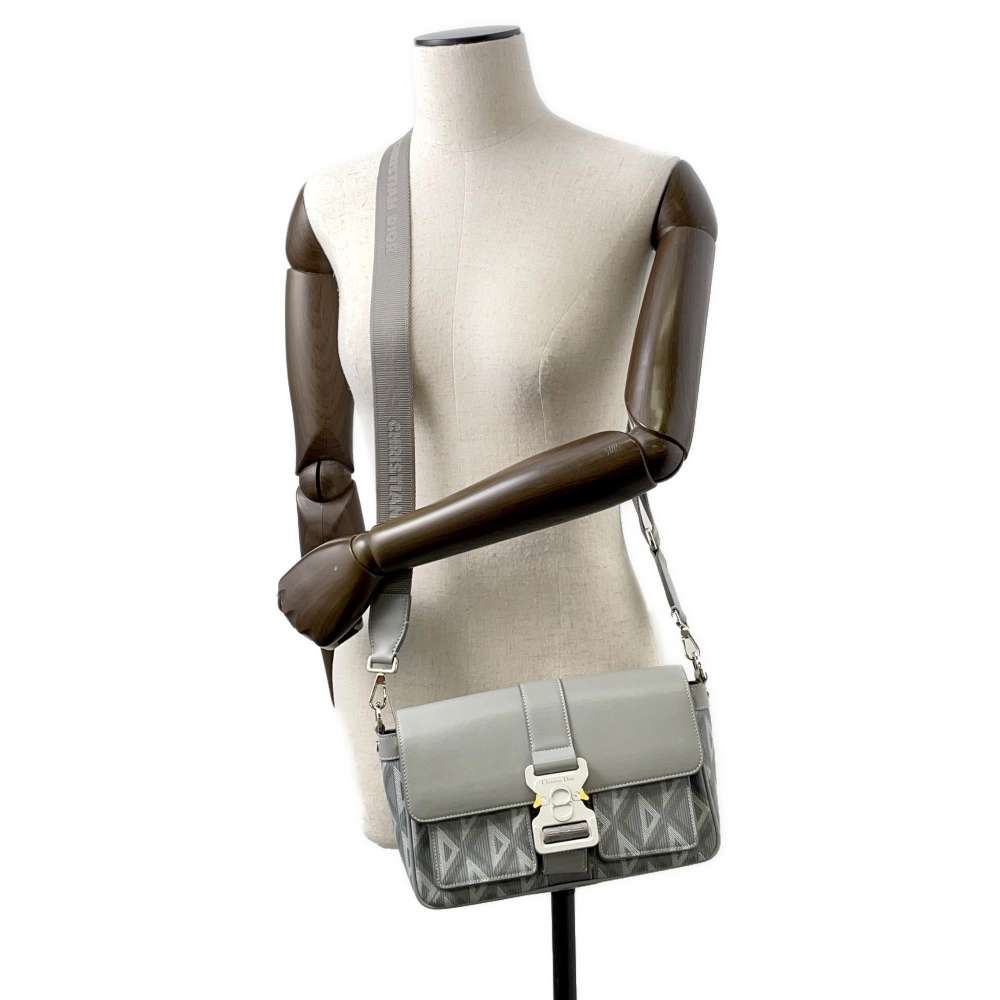 Dior CDDiamond Hit the Road Shoulder Bag Gray 1ESME157CDP Leather PVC Coated Canvas