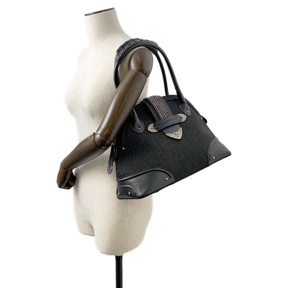 Dior Chain flap Tote Bag Black Wool  Leather