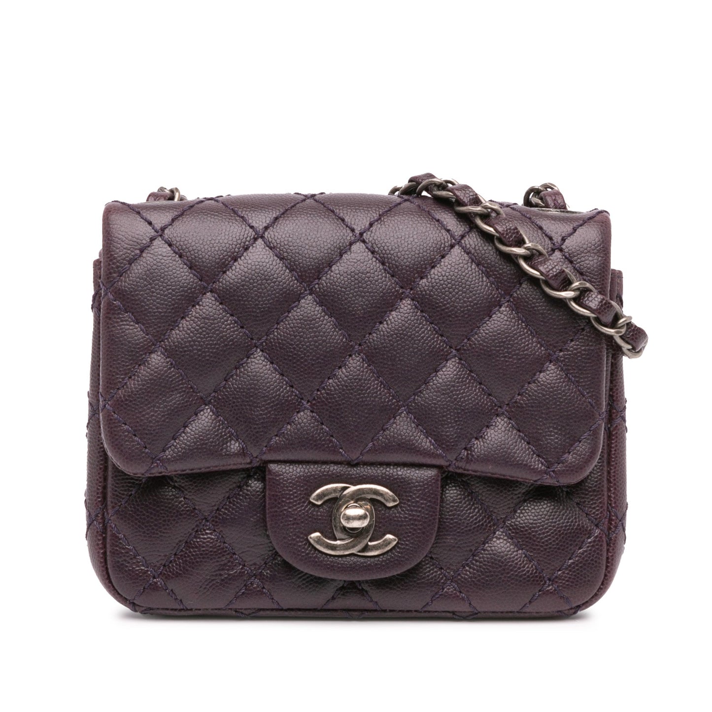 Purple Chanel Mini Square Classic Caviar Single Flap Crossbody Bag