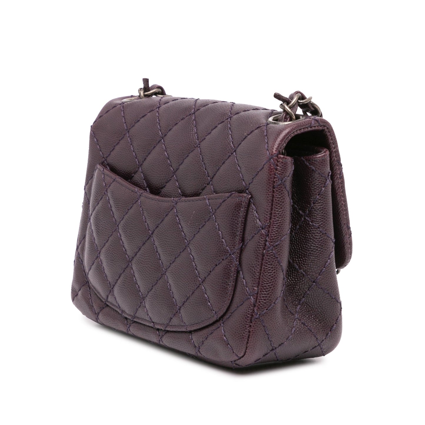 Purple Chanel Mini Square Classic Caviar Single Flap Crossbody Bag