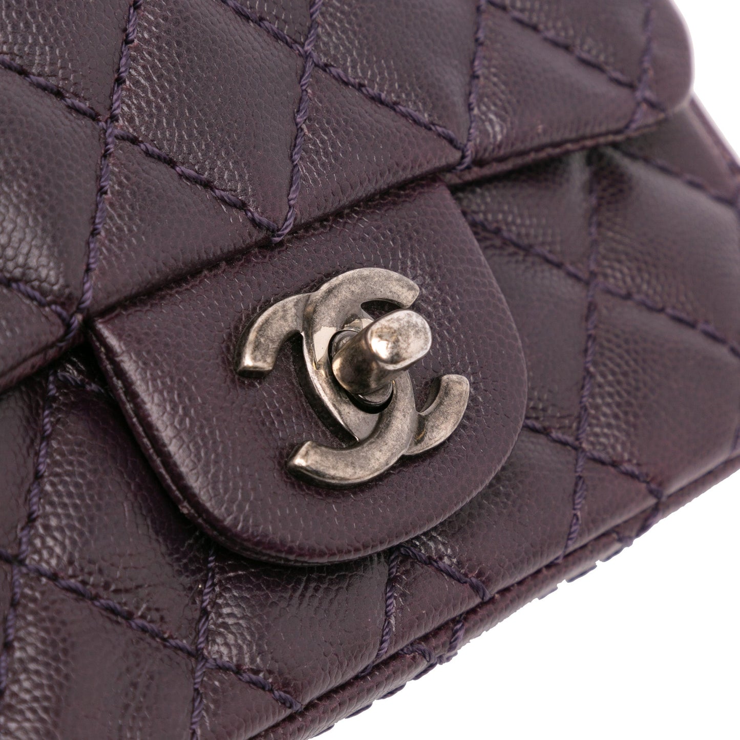 Purple Chanel Mini Square Classic Caviar Single Flap Crossbody Bag