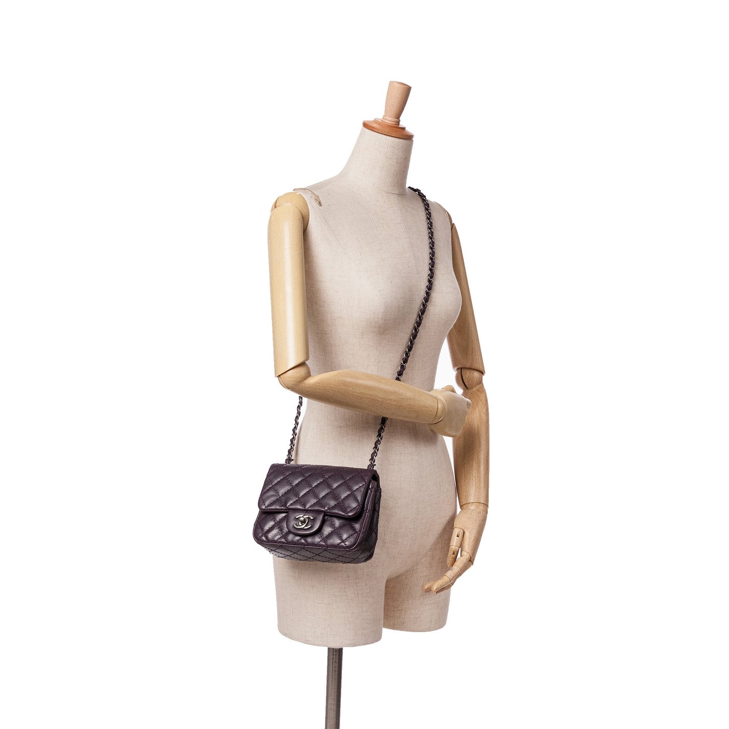 Purple Chanel Mini Square Classic Caviar Single Flap Crossbody Bag
