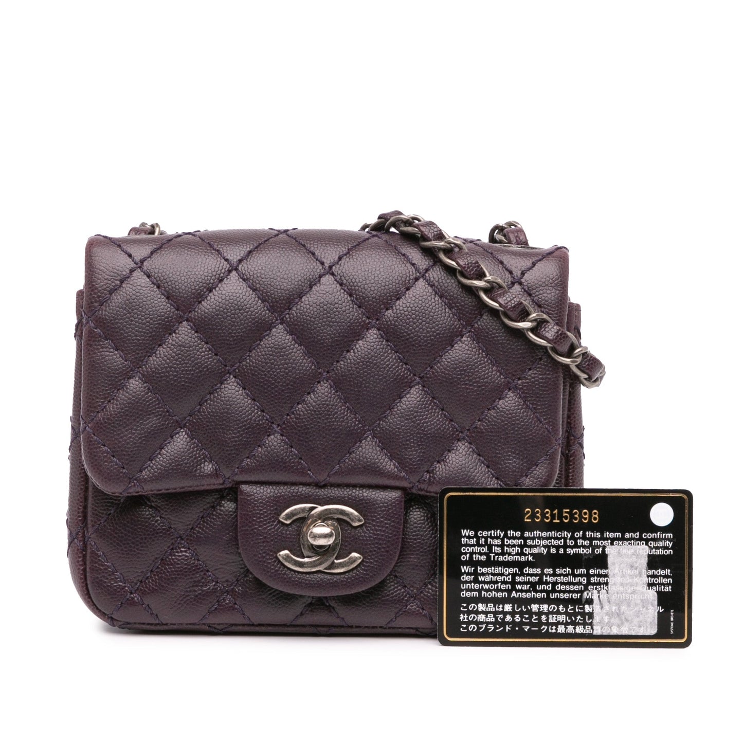 Purple Chanel Mini Square Classic Caviar Single Flap Crossbody Bag