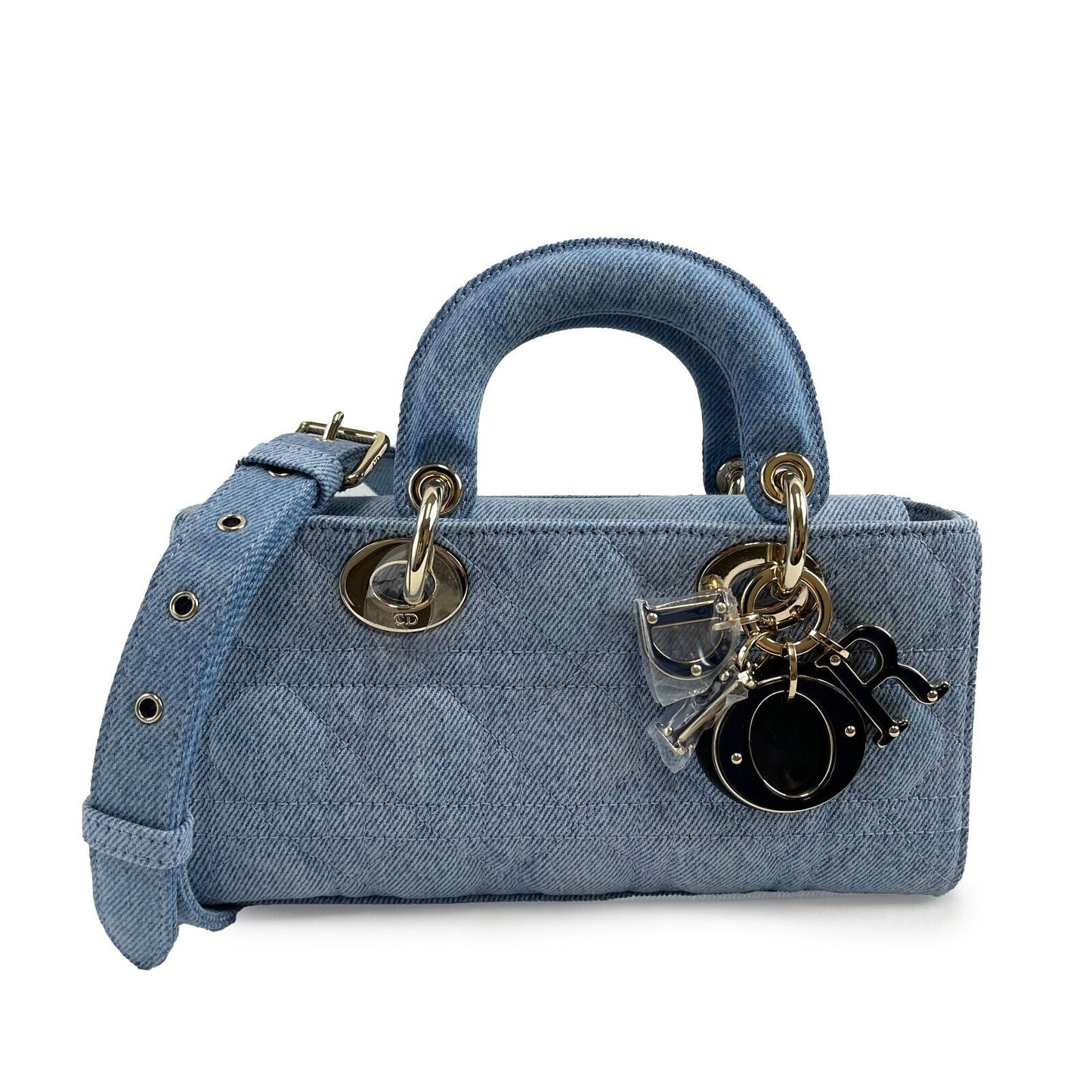 DIOR NEW Macrocannage Lady D-Joy Quilt Denim Blue Light Blue Crossbody