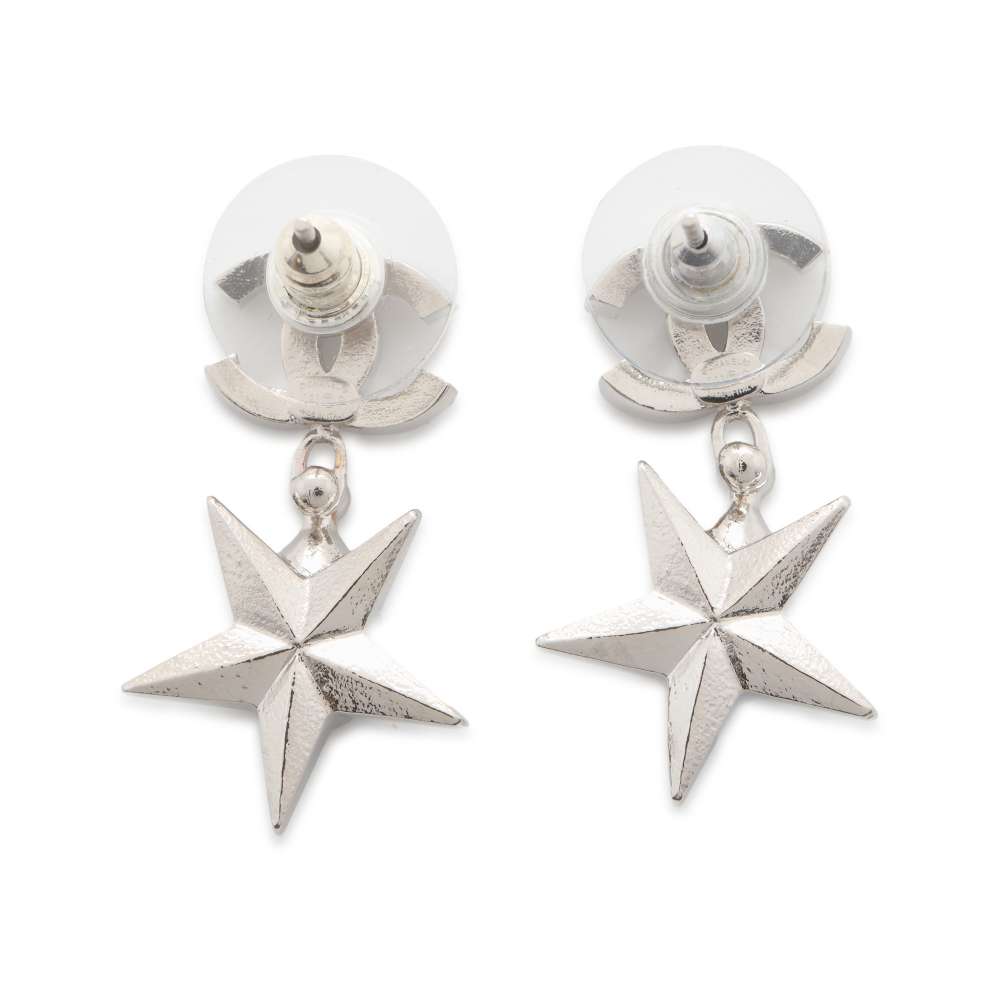 CHANEL CC Logo Star Earrings Silver/Green ABA382 Rhinestone Metal
