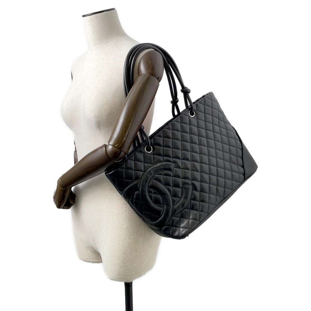 CHANEL Cambon line Tote Bag Black A25169 Leather Size Large