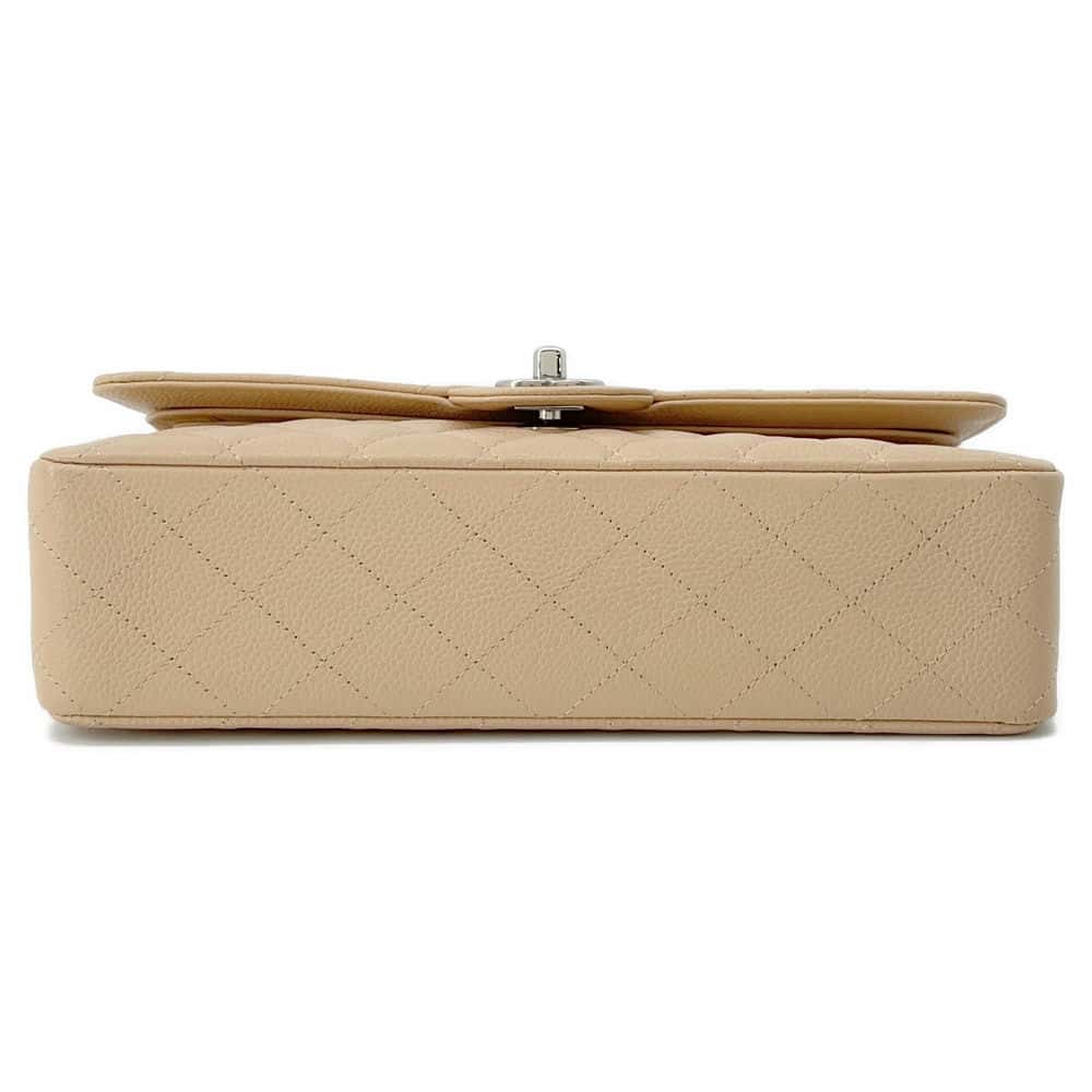 CHANEL Matelasse25 W Flap ChainShoulder Bag Beige A01112 Caviar Leather Size 25