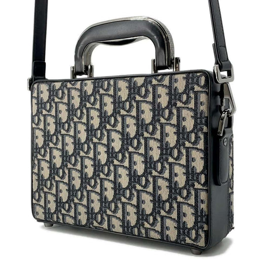 Dior Oblique Padlock Shoulder Bag Black/Navy 1LXP0119MCT Canvas Leather Size Mini