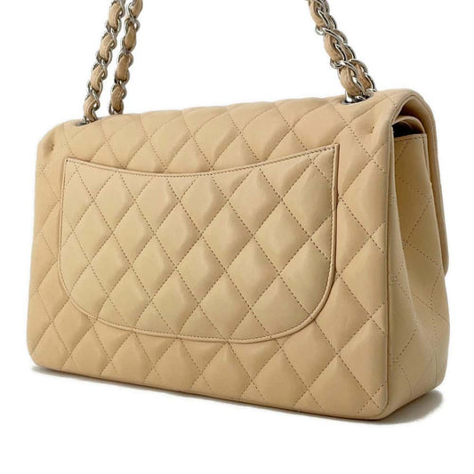 CHANEL Jumbo Matelasse Double Flap Shoulder Bag Beige A58600 Lambskin Size 30