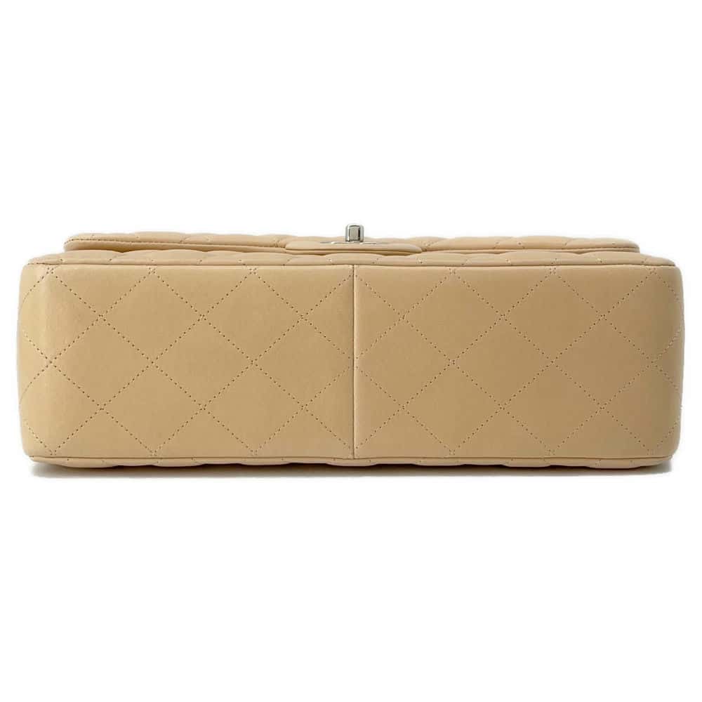 CHANEL Jumbo Matelasse Double Flap Shoulder Bag Beige A58600 Lambskin Size 30