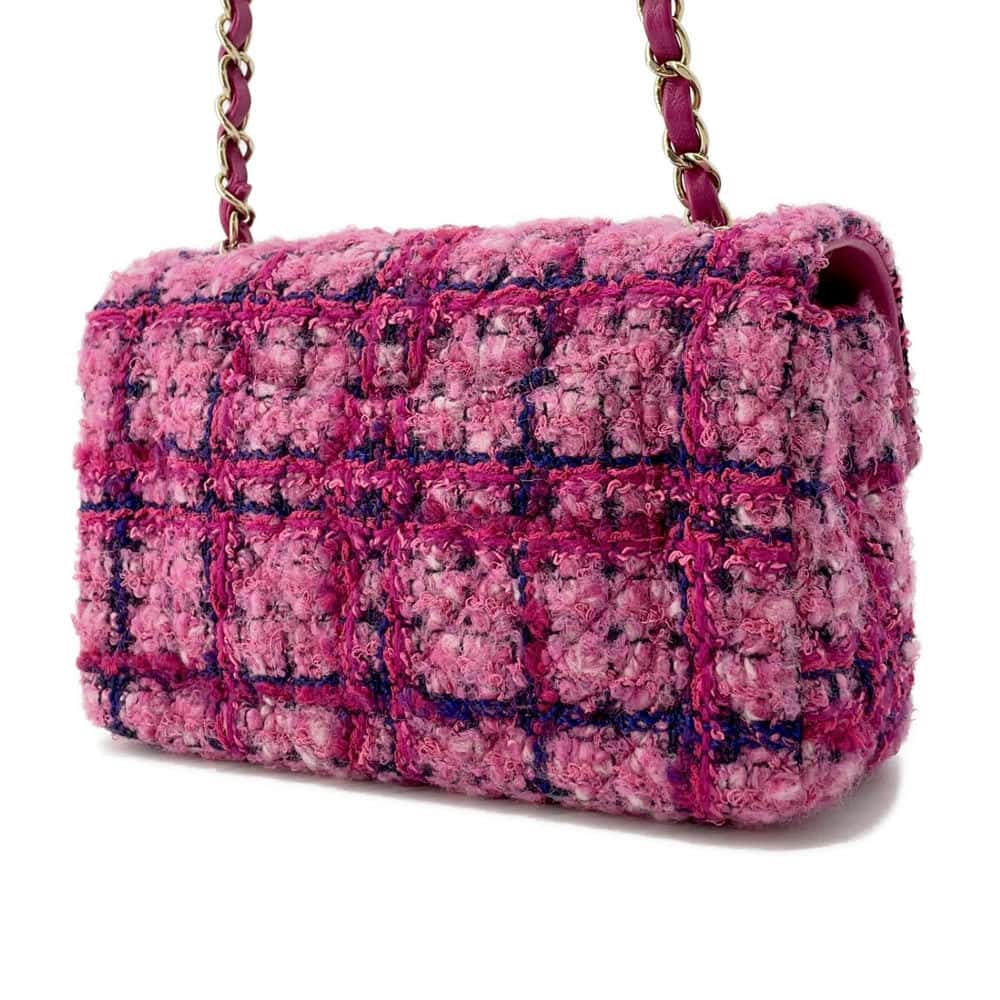 CHANEL Mini Classic Shoulder Bag Pink/Fuchsia/Navy Blue/Black A69900 Wool  Cotton Mix Fiber Size 20