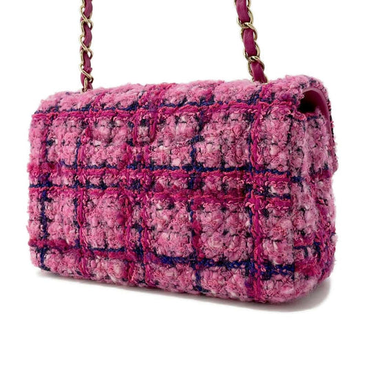 CHANEL Mini Classic Shoulder Bag Pink/Fuchsia/Navy Blue/Black A69900 Wool  Cotton Mix Fiber Size 20