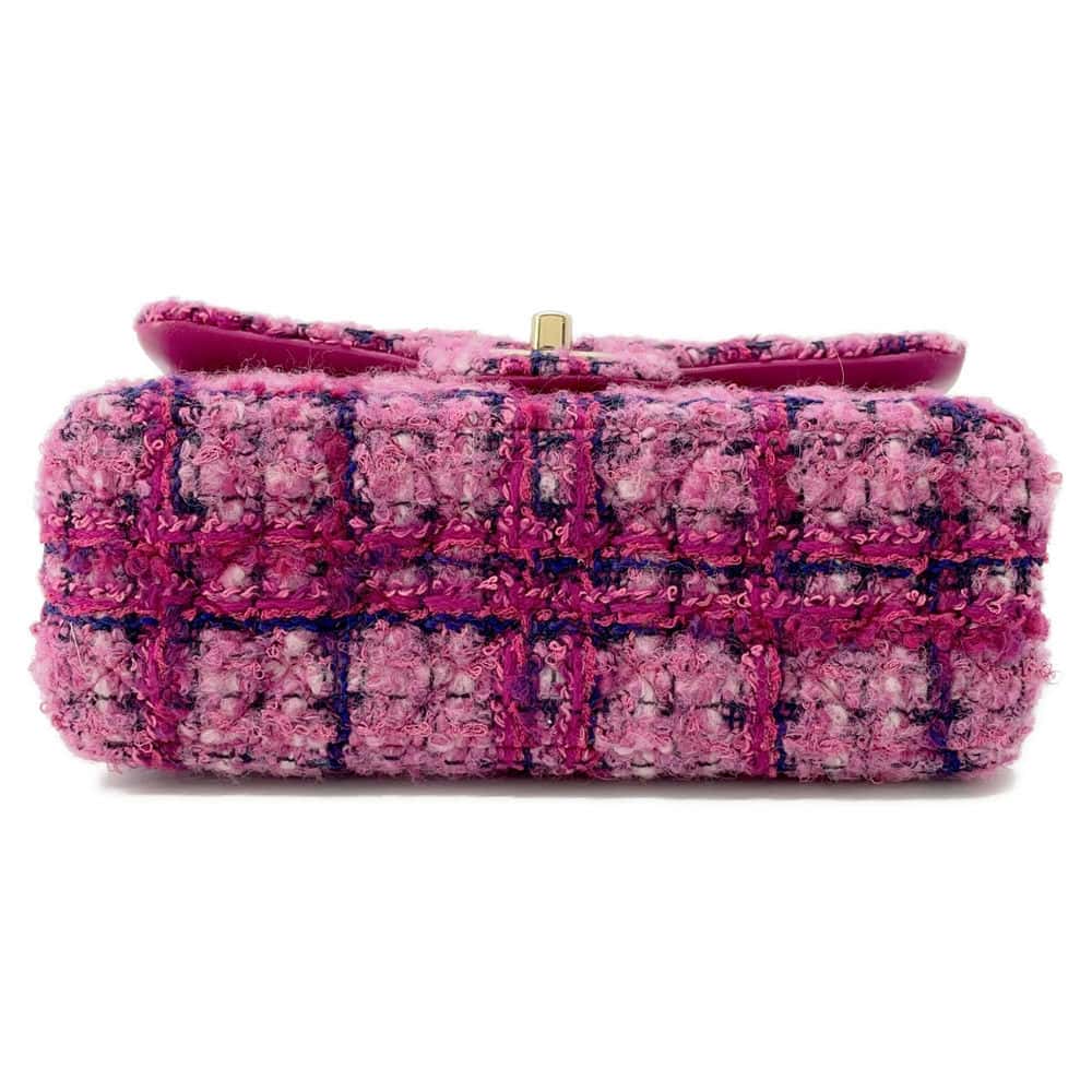 CHANEL Mini Classic Shoulder Bag Pink/Fuchsia/Navy Blue/Black A69900 Wool  Cotton Mix Fiber Size 20
