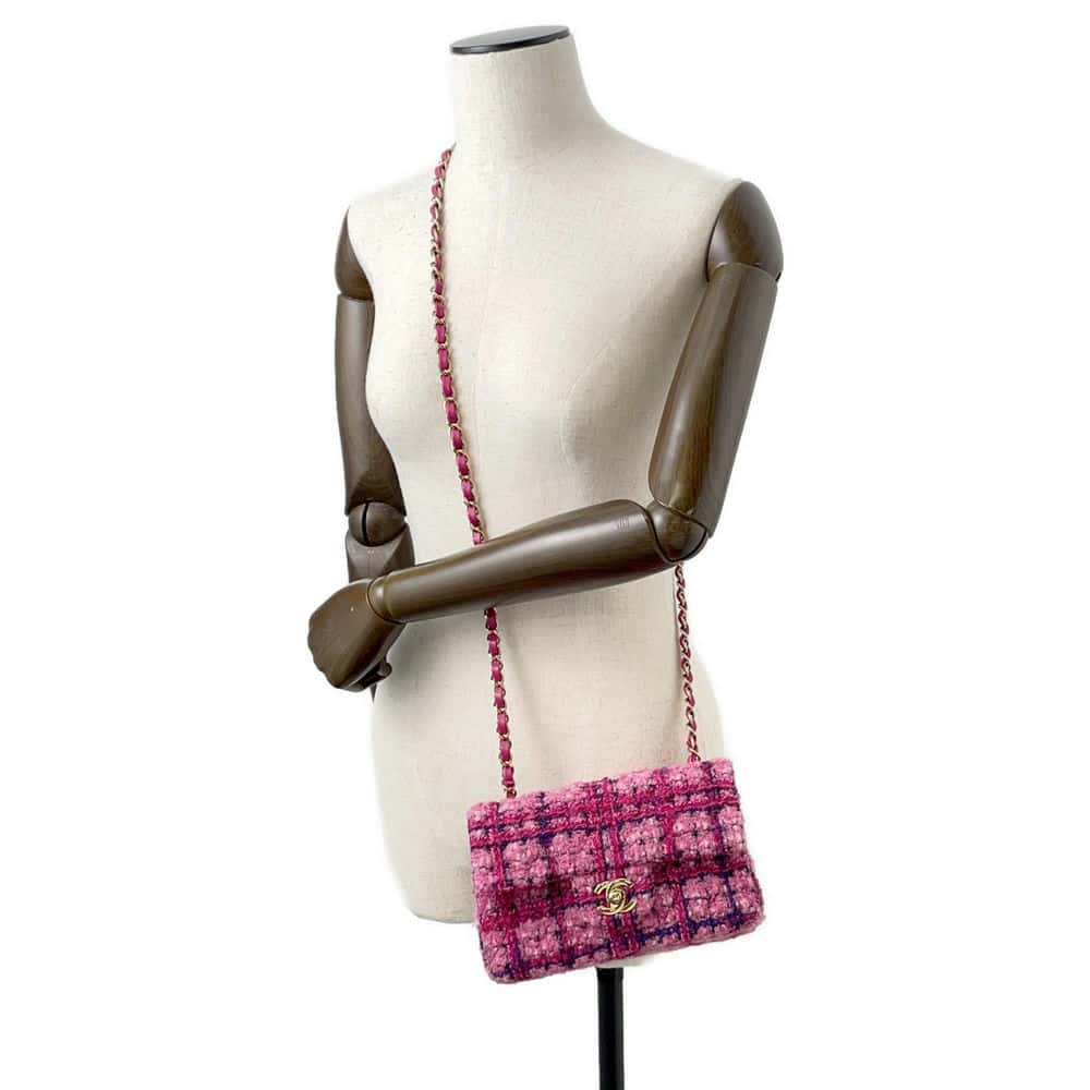 CHANEL Mini Classic Shoulder Bag Pink/Fuchsia/Navy Blue/Black A69900 Wool  Cotton Mix Fiber Size 20
