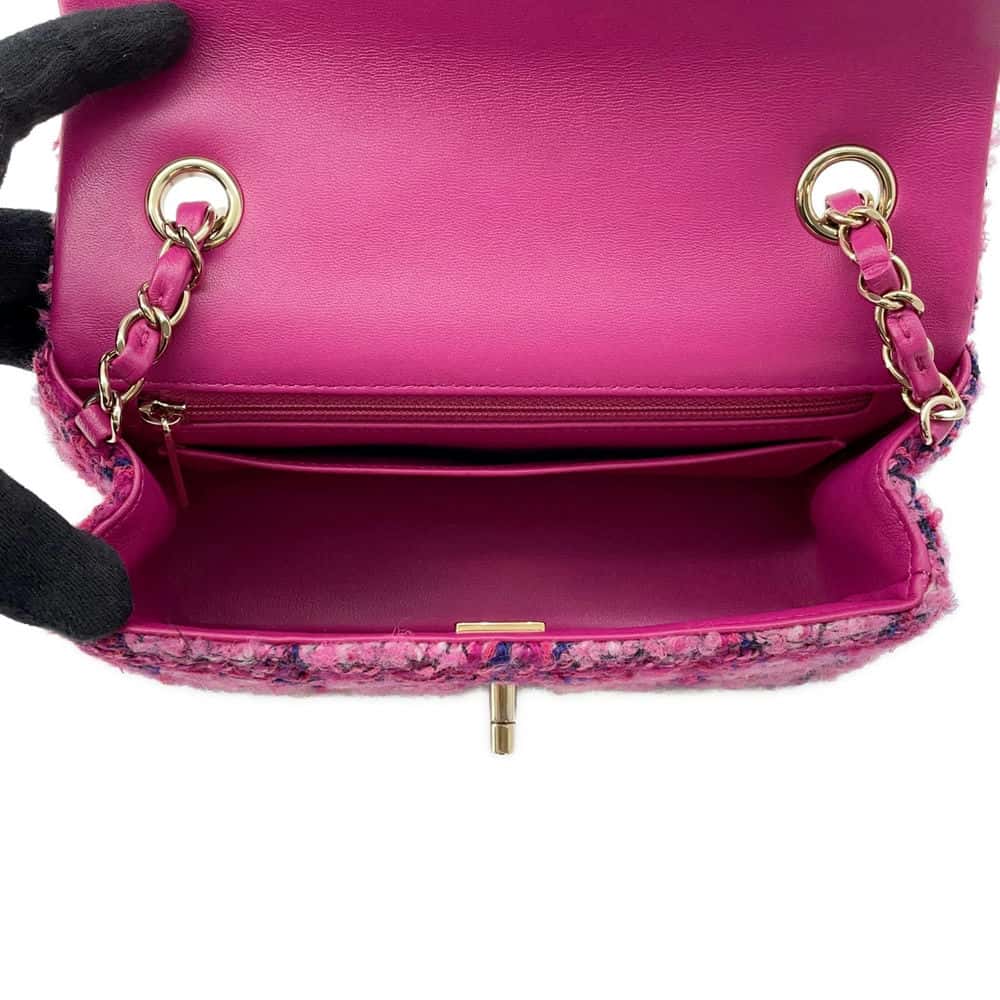 CHANEL Mini Classic Shoulder Bag Pink/Fuchsia/Navy Blue/Black A69900 Wool  Cotton Mix Fiber Size 20