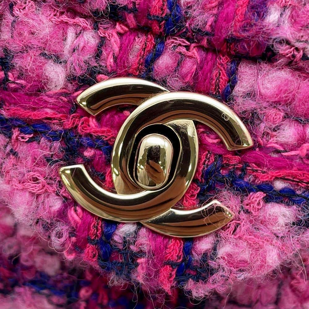 CHANEL Mini Classic Shoulder Bag Pink/Fuchsia/Navy Blue/Black A69900 Wool  Cotton Mix Fiber Size 20