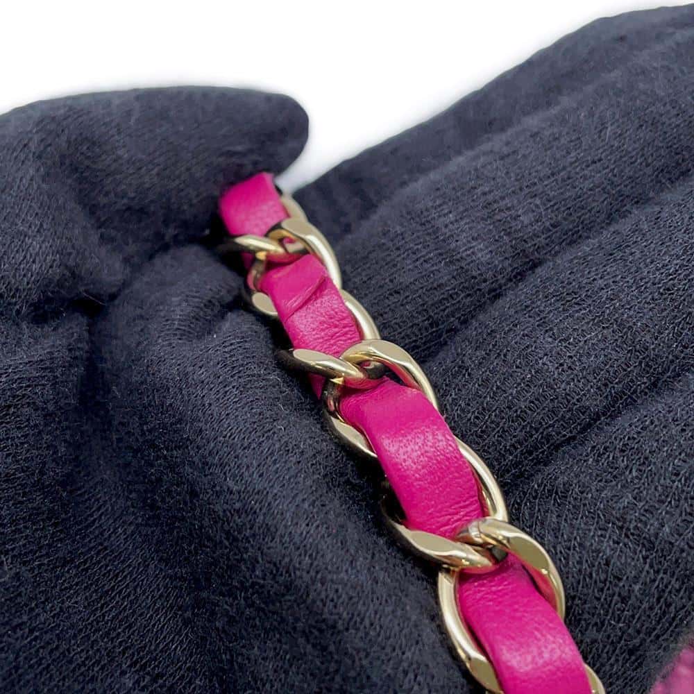 CHANEL Mini Classic Shoulder Bag Pink/Fuchsia/Navy Blue/Black A69900 Wool  Cotton Mix Fiber Size 20