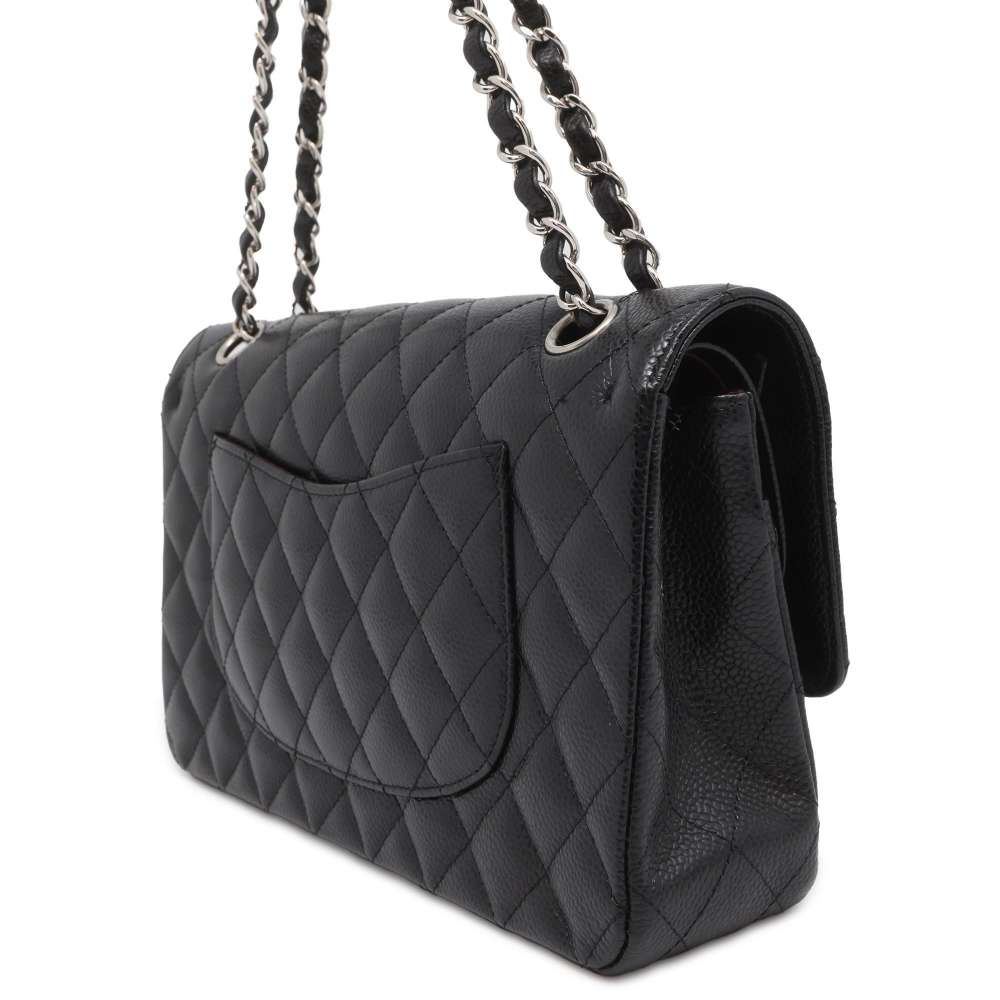 CHANEL Matelasse W Flap ChainShoulder Bag Black A01112 Caviar Leather Size 25