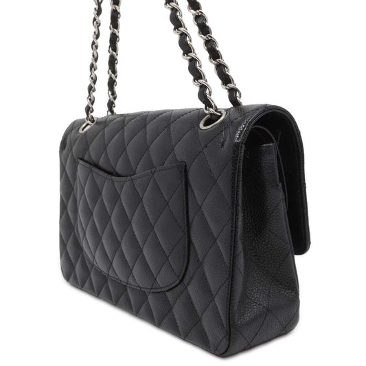 CHANEL Matelasse W Flap ChainShoulder Bag Black A01112 Caviar Leather Size 25