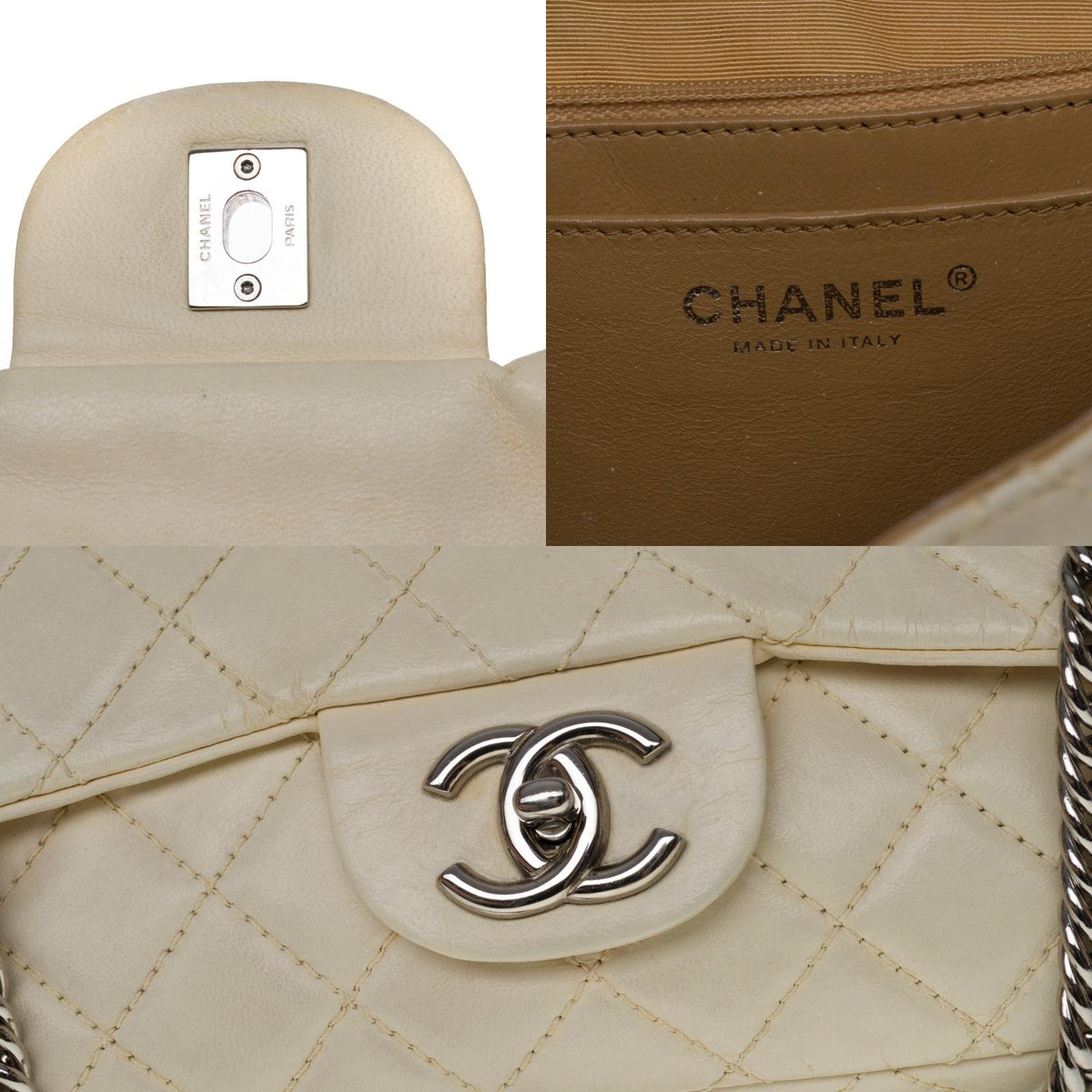CHANEL Timeless/Classique Jumbo Flap bag handbag in ecru quilted lambskin, SHW