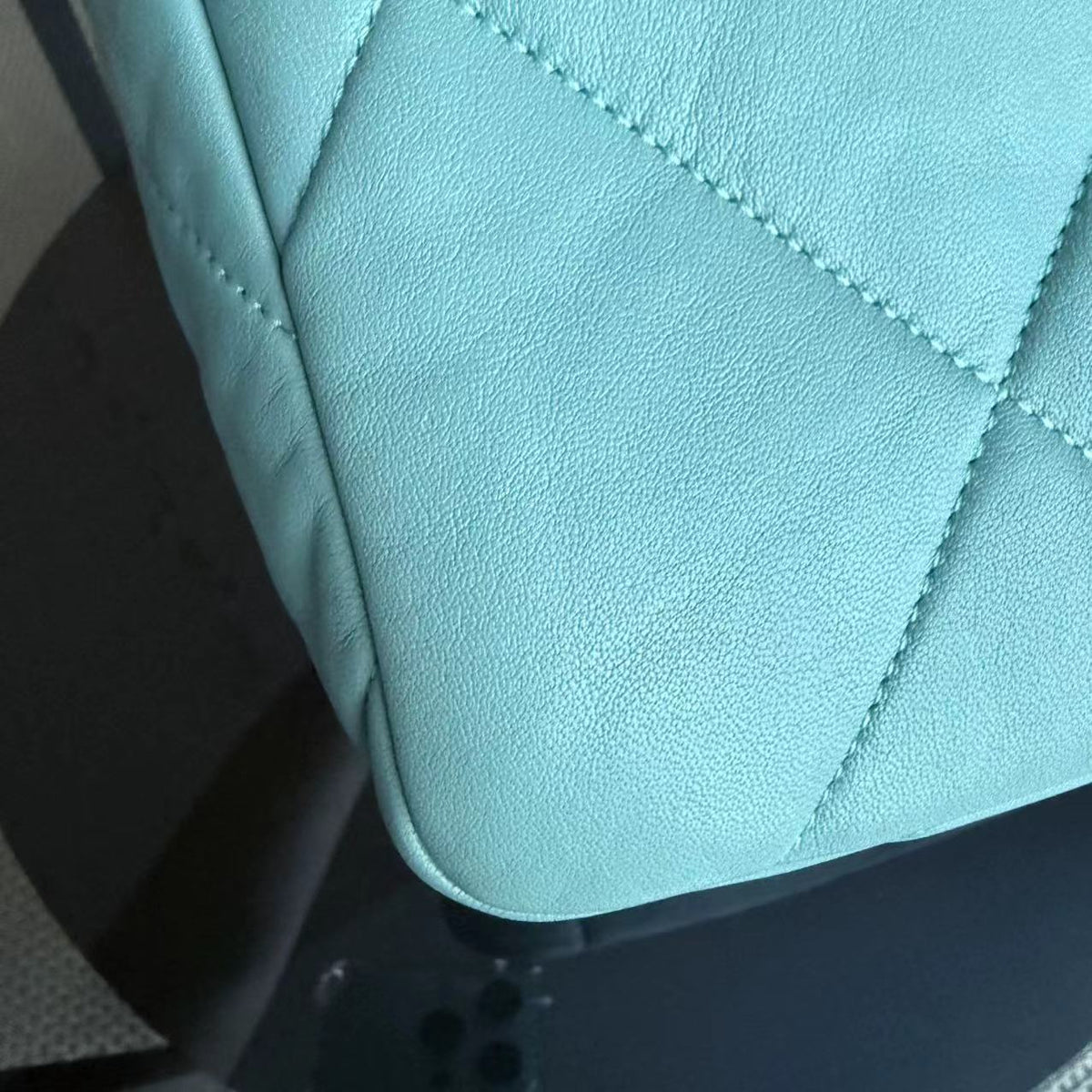 Chanel Small 19 Bag C19 Quilted Goatskin Tiffany Blue Two Tone Golden Hardware Sereis 29