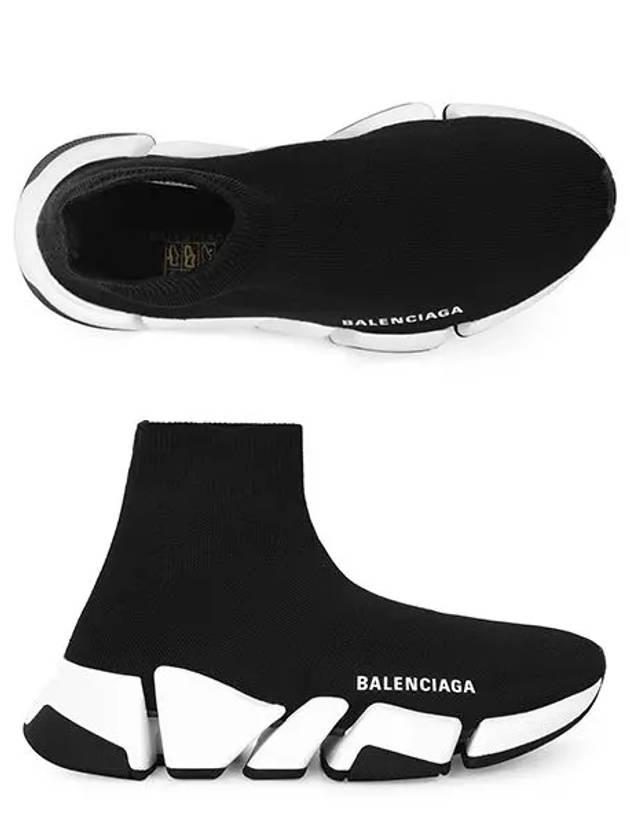 Luxury Balenciaga  WoMen's Speed 2.0 Trainer Black Knit White Sole High Top Sneakers Black